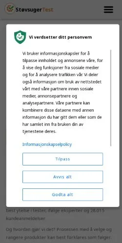Podgląd witryny Test Støvsuger, medium z kraju Norwegia do artykułów sponsorowanych