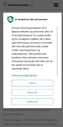 Anteprima del sito Test Tørketrommel, media di Norvegia per articoli sponsorizzati