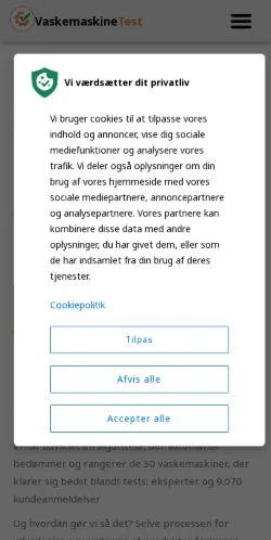 スポンサード記事向けのデンマークメディア、Bedste Vaskemaskinerのサイトプレビュー