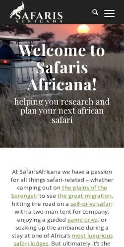 스폰서 기사용 미국 매체 Safaris Africana 사이트 미리보기