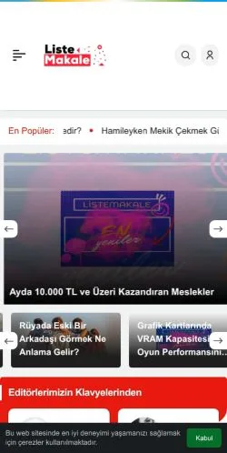 Pré-visualização do site Liste Makale, meio de Turquia para artigos patrocinados