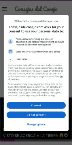 Anteprima del sito Consejos del Conejo, media di Spagna per articoli sponsorizzati