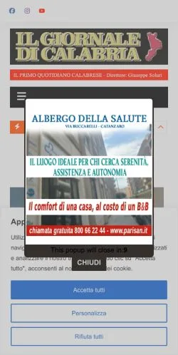 Vista previa del sitio Giornale di Calabria, medio de Italia para artículos patrocinados