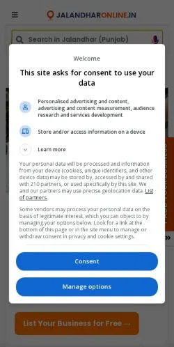 Anteprima del sito Jalandhar Online, media di India per articoli sponsorizzati