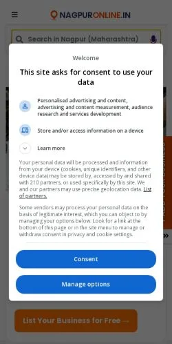 Anteprima del sito Nagpuronline, media di India per articoli sponsorizzati