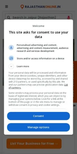 Anteprima del sito Rajasthan Online, media di India per articoli sponsorizzati