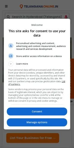 Anteprima del sito Telangana Online, media di India per articoli sponsorizzati