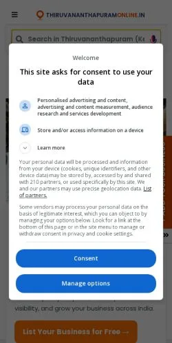 Anteprima del sito Thiruvananthapuram Online, media di India per articoli sponsorizzati
