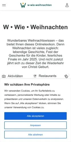Podgląd witryny W Wie Weihnachten, medium z kraju Niemcy do artykułów sponsorowanych