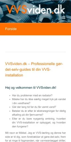 Pré-visualização do site VVSviden, meio de Dinamarca para artigos patrocinados