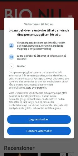 Förhandsvisning av webbplatsen Bio Nu, medium i Sverige för sponsrade artiklar