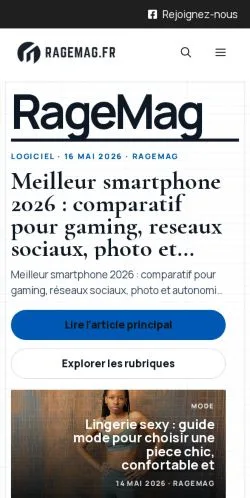 Pré-visualização do site RageMag, meio de França para artigos patrocinados