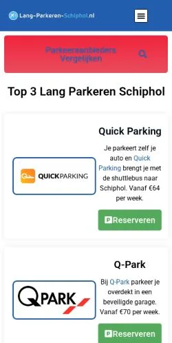 Sponsorlu makaleler için Hollanda medyası Lang Parkeren Schiphol sitesinin önizlemesi