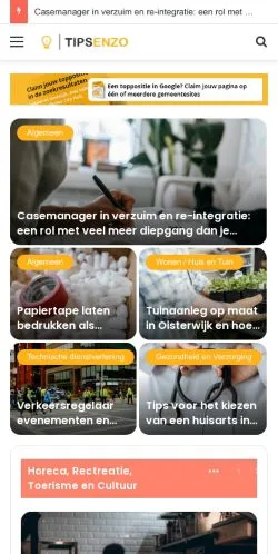 スポンサード記事向けのオランダメディア、Tips En Zoのサイトプレビュー
