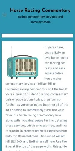 Anteprima del sito Horse Racing Commentary, media di Regno Unito per articoli sponsorizzati