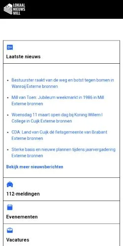 スポンサード記事向けのオランダメディア、Lokaal Nieuws Millのサイトプレビュー