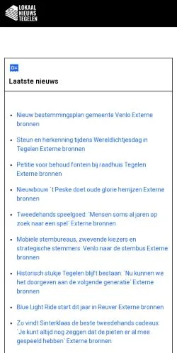 Podgląd witryny Lokaal Nieuws Tegelen, medium z kraju Holandia do artykułów sponsorowanych