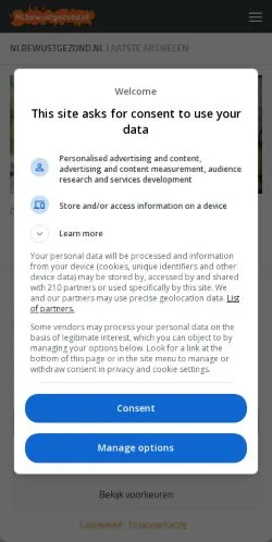 Anteprima del sito NL Bewust Gezond, media di Paesi Bassi per articoli sponsorizzati