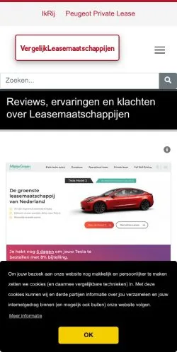 Anteprima del sito VergelijkLeasemaatschappijen, media di Paesi Bassi per articoli sponsorizzati