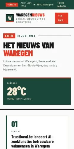 Anteprima del sito Waregemnieuws, media di Belgio per articoli sponsorizzati