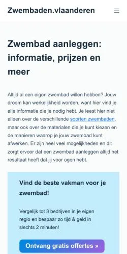 Anteprima del sito Zwembaden Vlaanderen, media di Belgio per articoli sponsorizzati