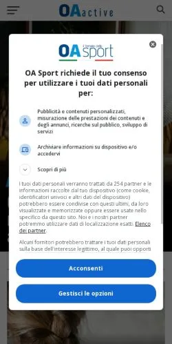 Anteprima del sito OA Active, media di Italia per articoli sponsorizzati