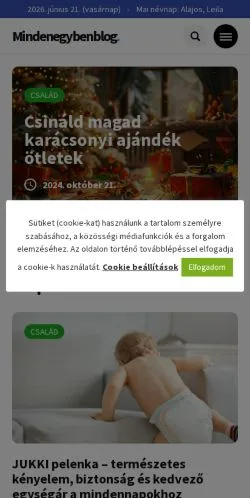 Anteprima del sito Mindengyegybenblog, media di Ungheria per articoli sponsorizzati