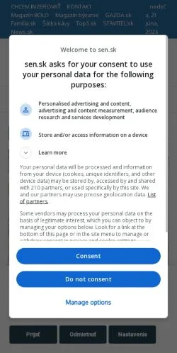 Aperçu du site Magazín SEN, média de Slovaquie pour articles sponsorisés