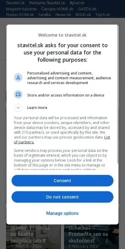 Anteprima del sito Staviteľ, media di Slovacchia per articoli sponsorizzati