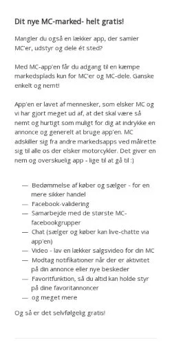 Forhåndsvisning av nettstedet MC App, medium fra Danmark for sponsede artikler
