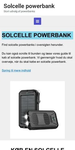 Anteprima del sito Solcelle Powerbank, media di Danimarca per articoli sponsorizzati