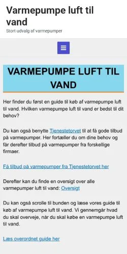 Anteprima del sito Varmepumpe Luft Til Vand, media di Danimarca per articoli sponsorizzati