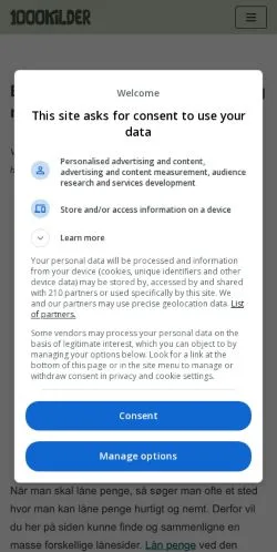 スポンサード記事向けのデンマークメディア、1000Kilderのサイトプレビュー