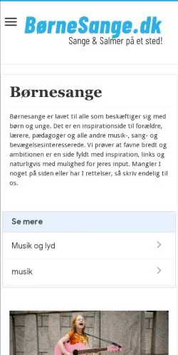 Podgląd witryny Børnesange, medium z kraju Dania do artykułów sponsorowanych