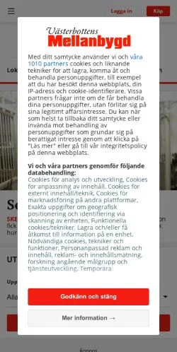 Anteprima del sito Västerbottens Mellanbygd, media di Svezia per articoli sponsorizzati