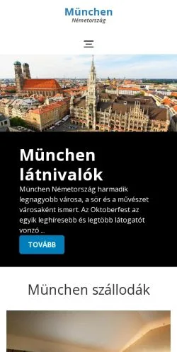 Förhandsvisning av webbplatsen München Utazás, medium i Ungern för sponsrade artiklar