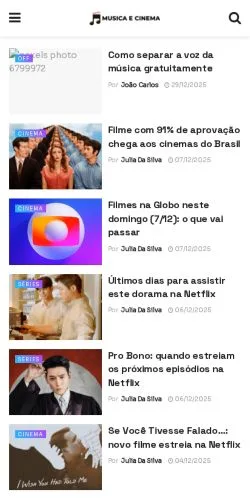 Anteprima del sito Música e Cinema, media di Brasile per articoli sponsorizzati