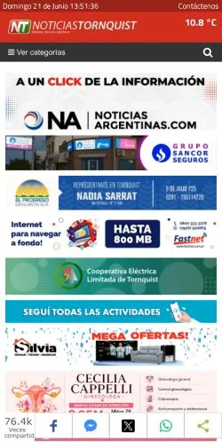 Anteprima del sito Noticias Tornquist, media di Argentina per articoli sponsorizzati