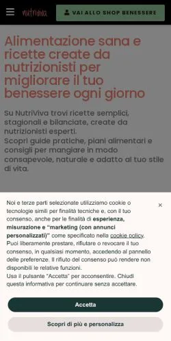 スポンサード記事向けのイタリアメディア、NutriVivaのサイトプレビュー