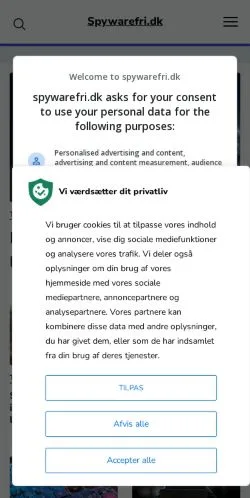 Voorbeeld van de site Spywarefri, medium uit Denemarken voor gesponsorde artikelen
