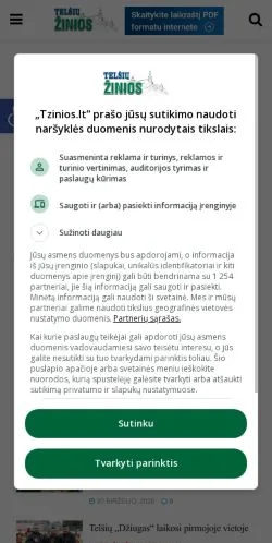 Aperçu du site Telšių Žinios, média de Lituanie pour articles sponsorisés