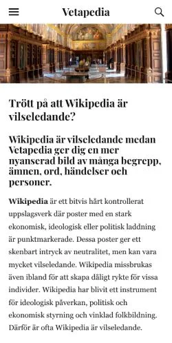 Podgląd witryny Vetapedia, medium z kraju Szwecja do artykułów sponsorowanych