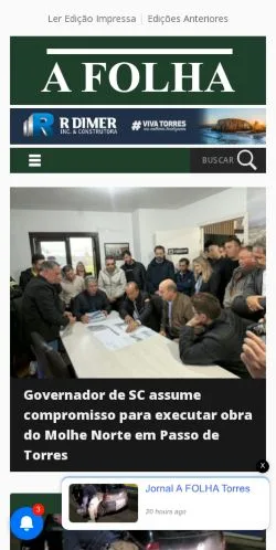 Pré-visualização do site A Folha, meio de Brasil para artigos patrocinados