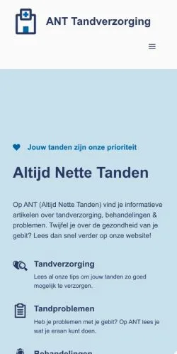 Anteprima del sito ANT Tandverzorging, media di Paesi Bassi per articoli sponsorizzati