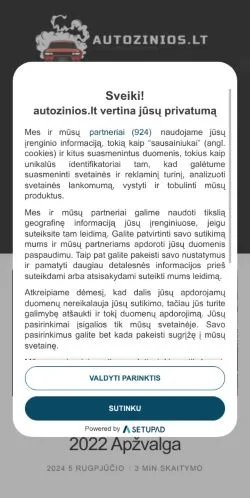 Anteprima del sito AutoZinios, media di Lituania per articoli sponsorizzati