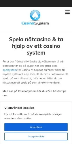 Anteprima del sito Casino System, media di Svezia per articoli sponsorizzati