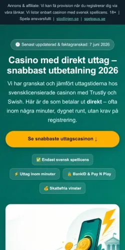 Podgląd witryny Casino Med Direkt Uttag, medium z kraju Szwecja do artykułów sponsorowanych