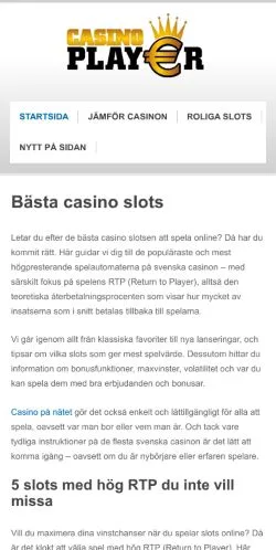 Anteprima del sito CasinoPlayer, media di Svezia per articoli sponsorizzati