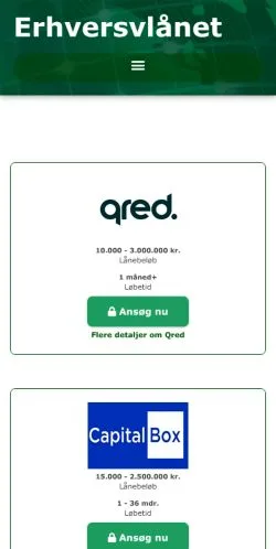 Anteprima del sito Erhvervslån, media di Danimarca per articoli sponsorizzati