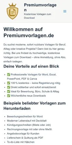 Anteprima del sito Premiumvorlagen, media di Germania per articoli sponsorizzati
